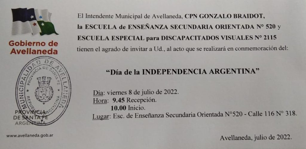 Avellaneda recordará el Día de la Independencia Argentina